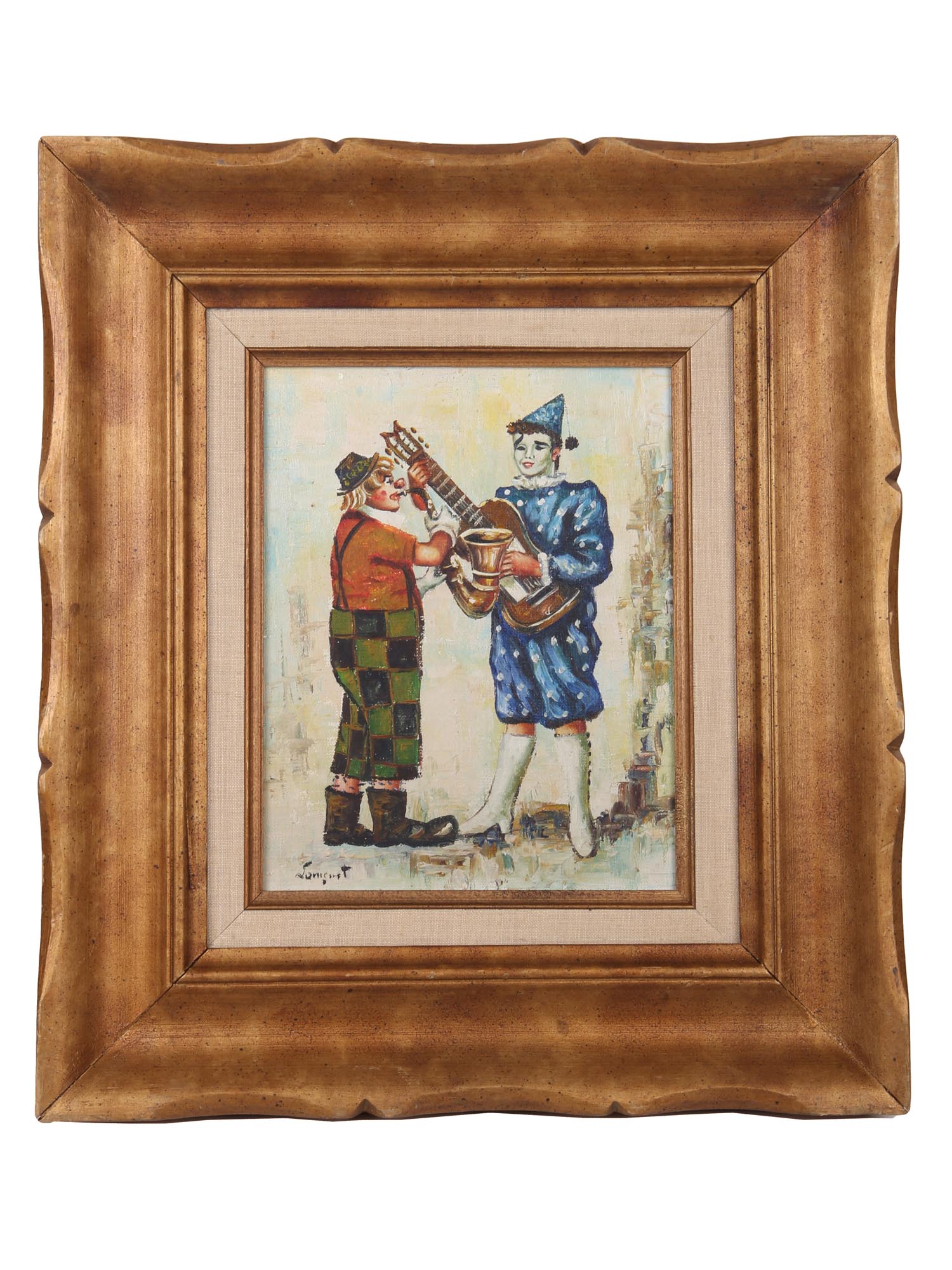 VINTAGE FRENCH OIL PAINTING CLOWN SIGNED LONGUET PIC-0